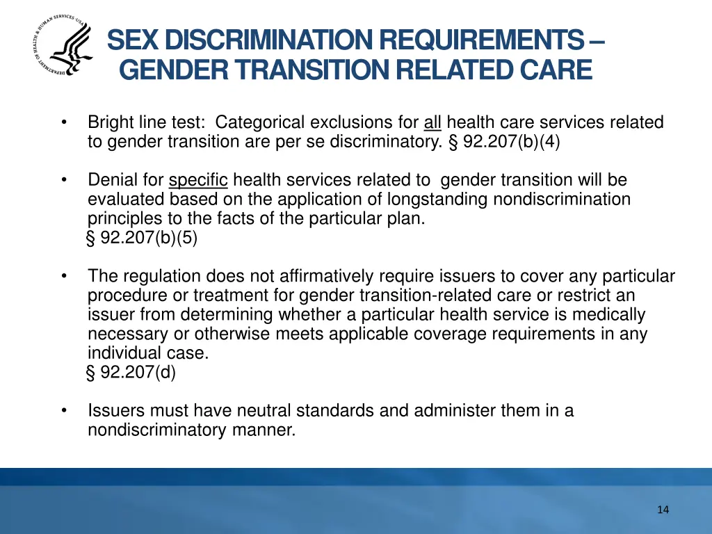 sex discrimination requirements gender transition
