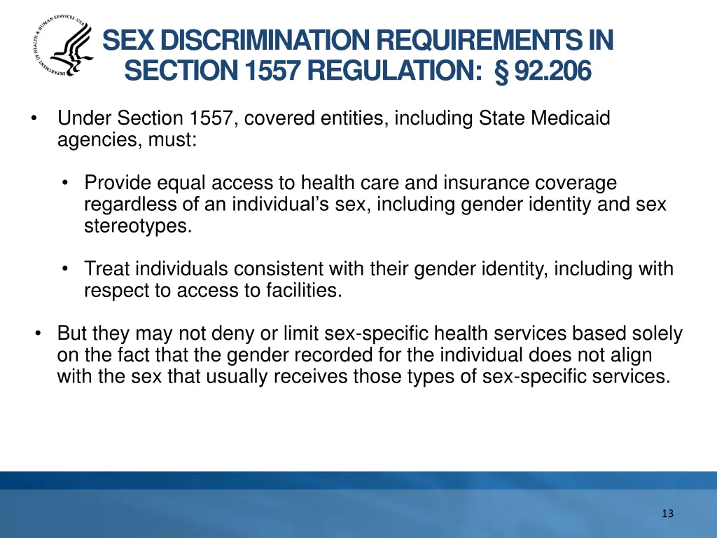 sex discrimination requirements in section 1557