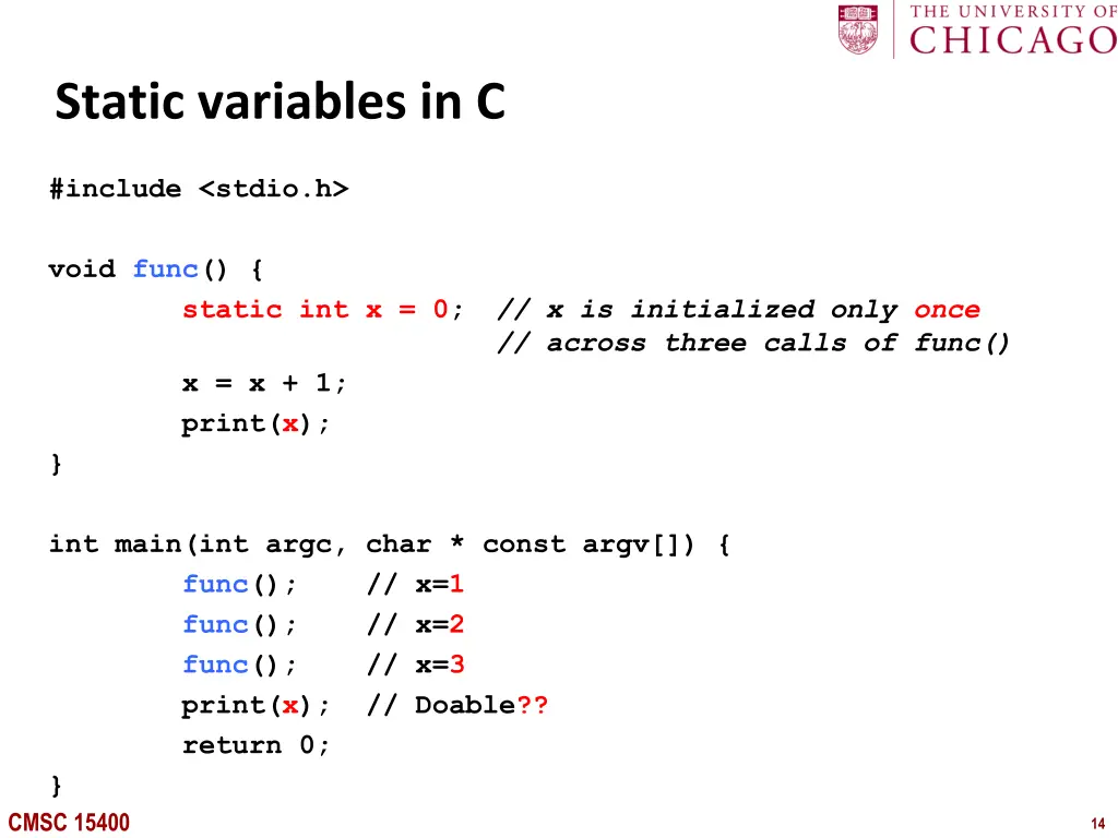 static variables in c