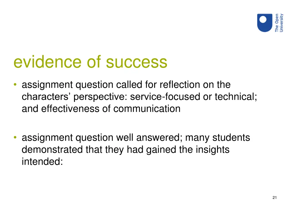 evidence of success