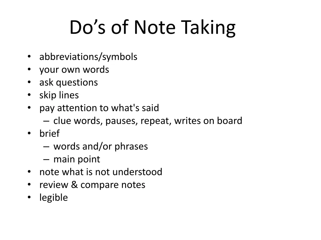 do s of note taking