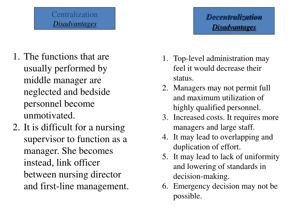 centralization disadvantages