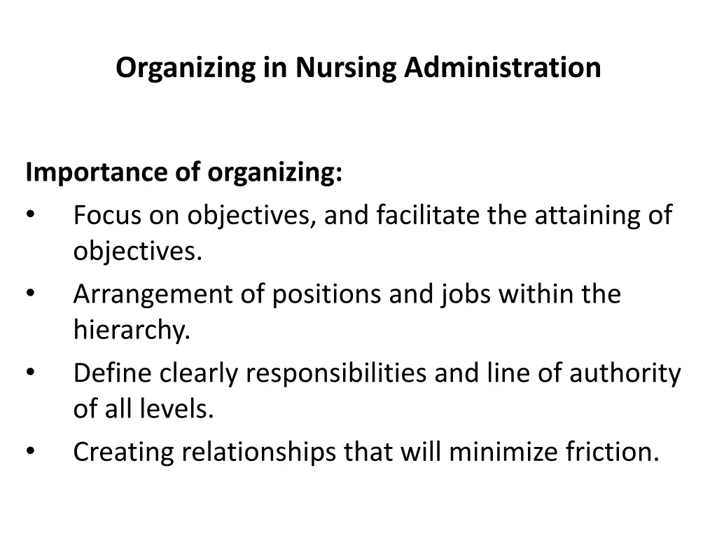 organizing in nursing administration