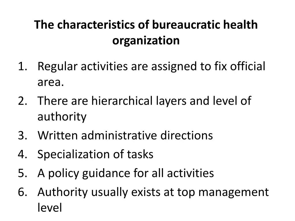 the characteristics of bureaucratic health