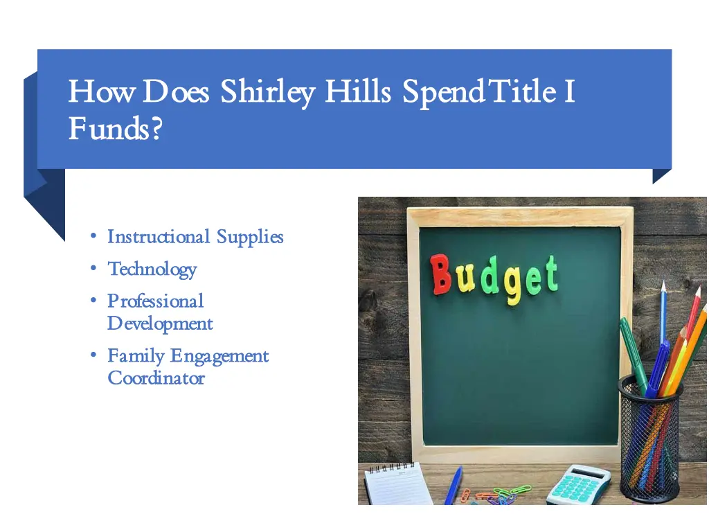 how does shirley hills spend title i how does