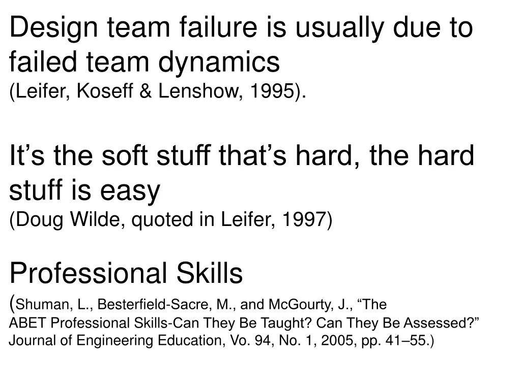design team failure is usually due to failed team