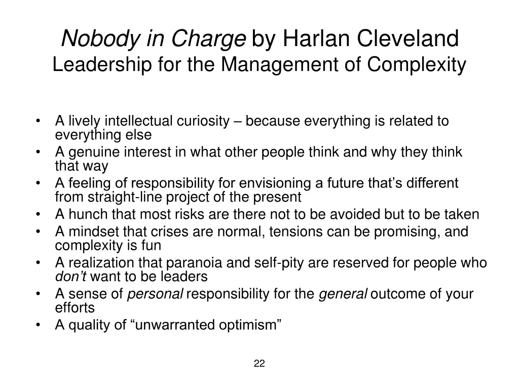 nobody in charge by harlan cleveland leadership