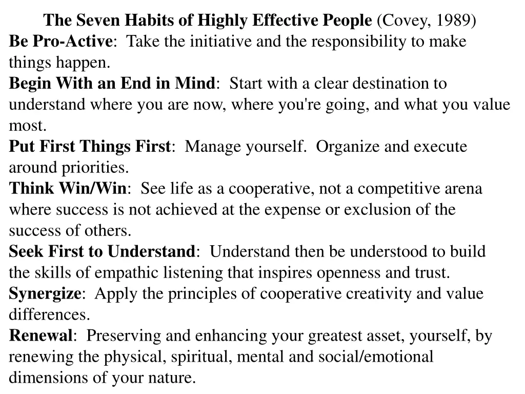 the seven habits of highly effective people covey