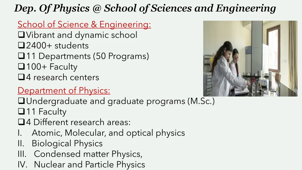 dep of physics @ school of sciences