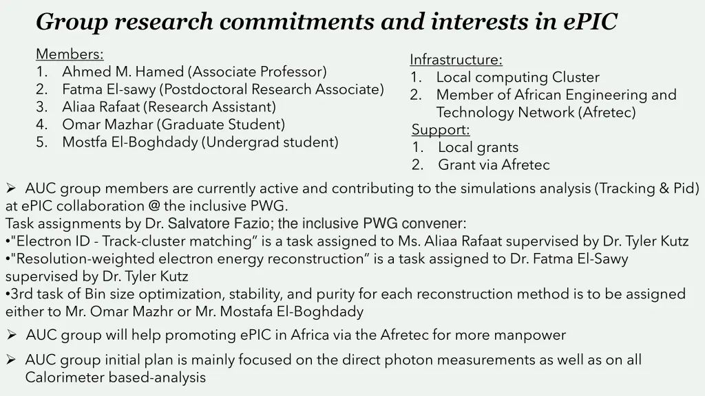 group research commitments and interests in epic
