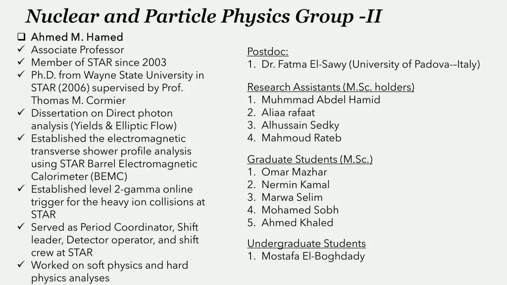 nuclear and particle physics group ii ahmed