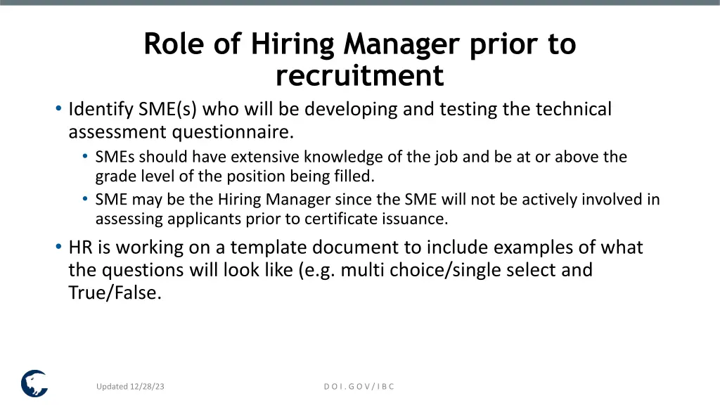 role of hiring manager prior to recruitment