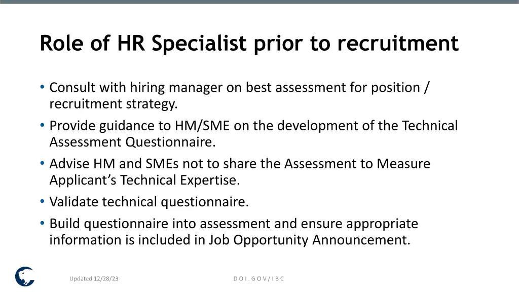 role of hr specialist prior to recruitment