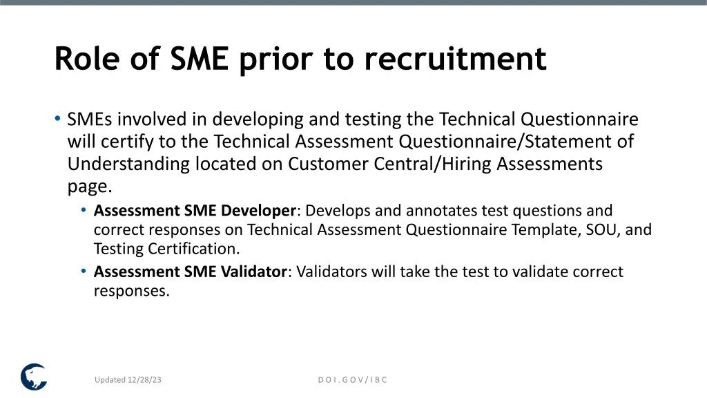 role of sme prior to recruitment