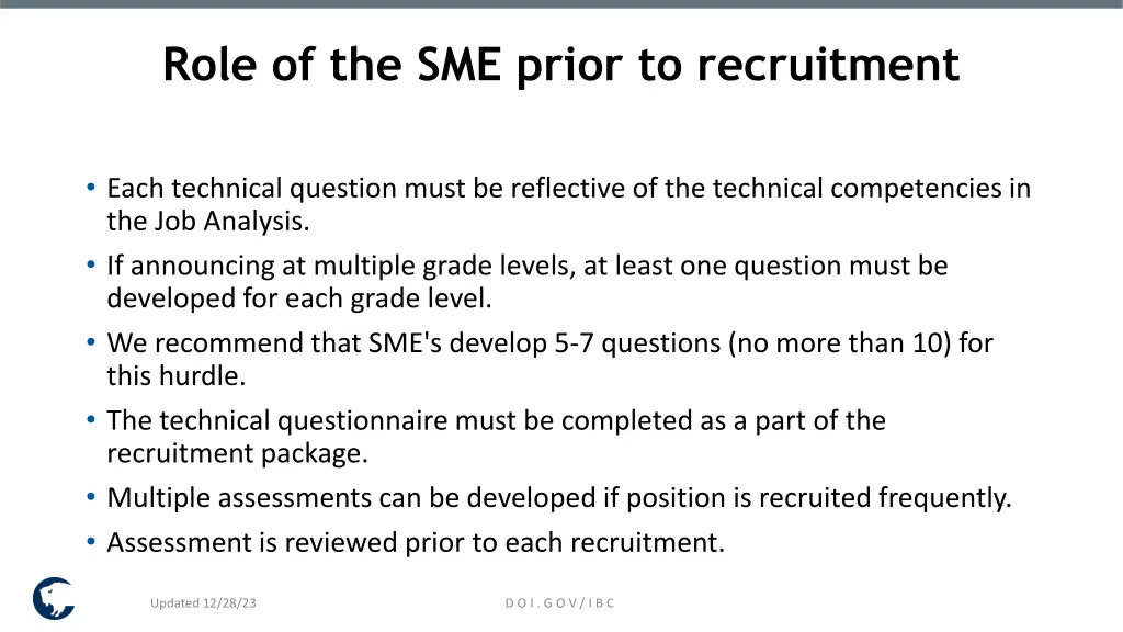role of the sme prior to recruitment