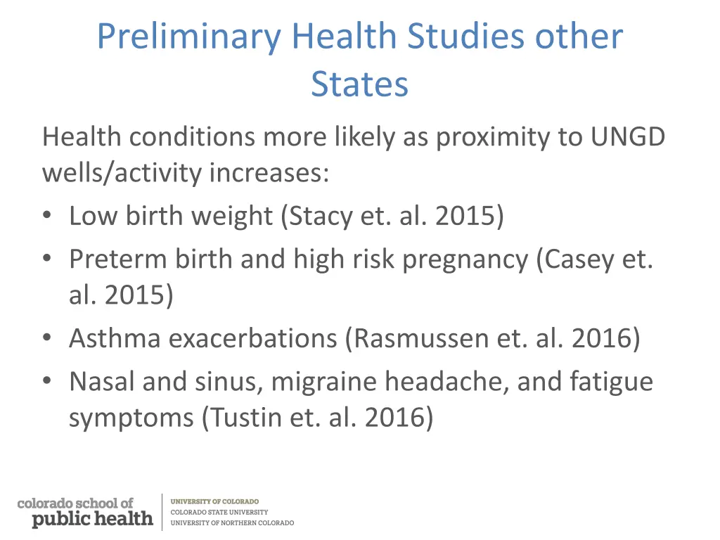 preliminary health studies other states