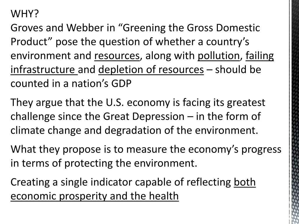 why groves and webber in greening the gross