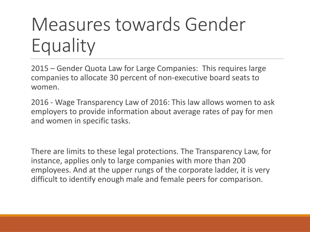 measures towards gender equality