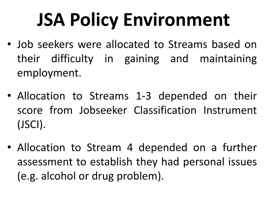 jsa policy environment