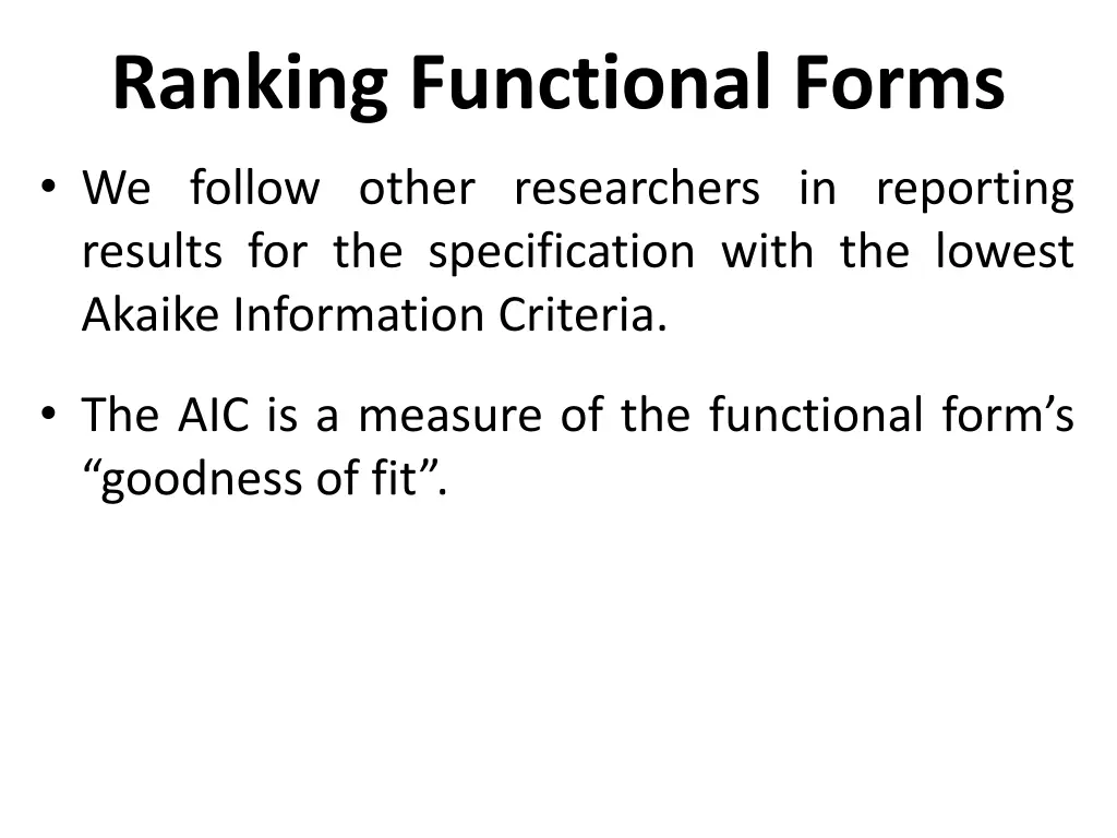 ranking functional forms