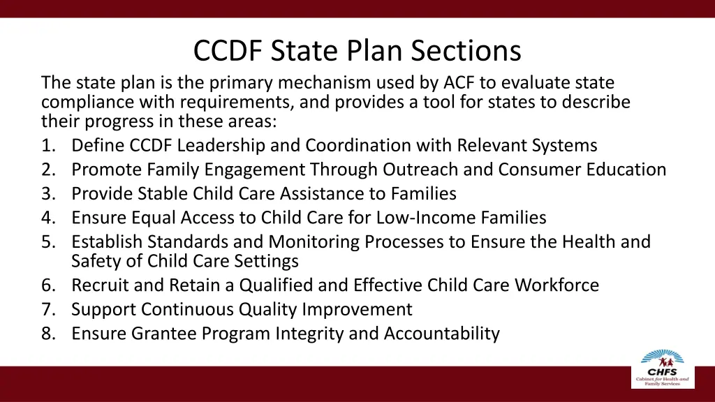 ccdf state plan sections the state plan