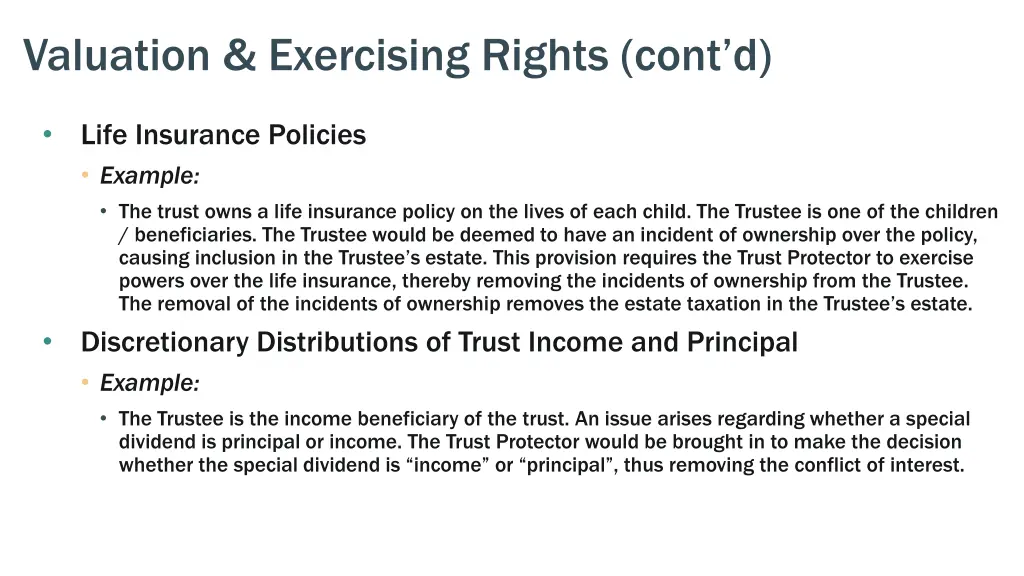 valuation exercising rights cont d