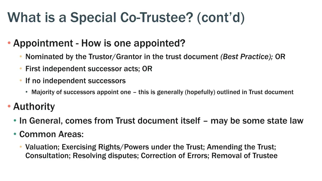 what is a special co trustee cont d