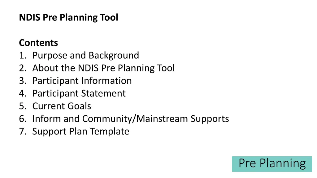 ndis pre planning tool