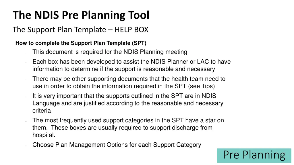 the ndis pre planning tool 10