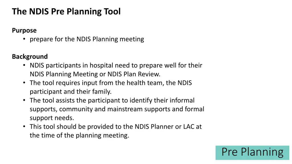 the ndis pre planning tool