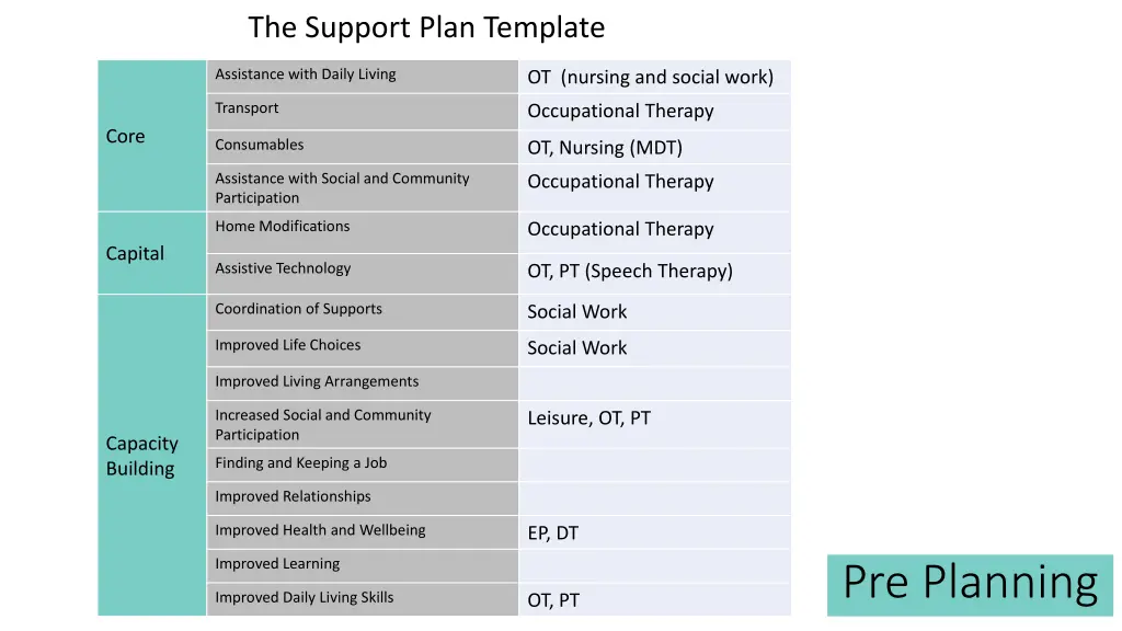 the support plan template