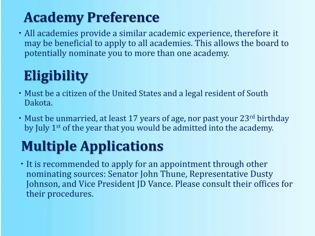 academy preference