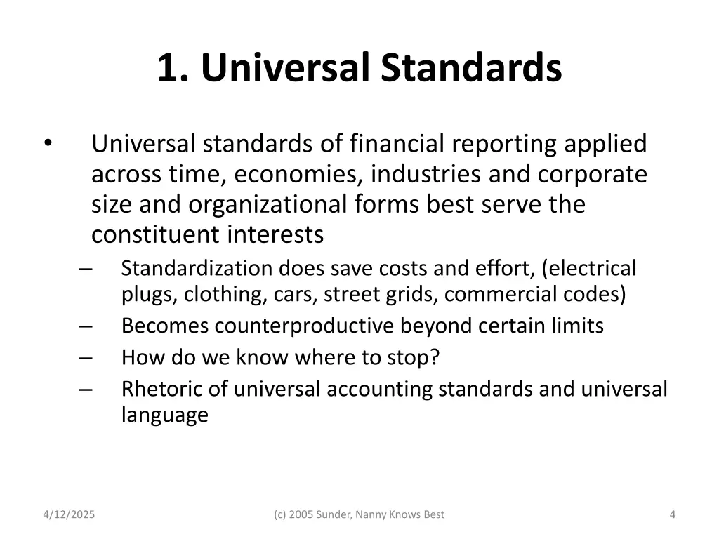 1 universal standards