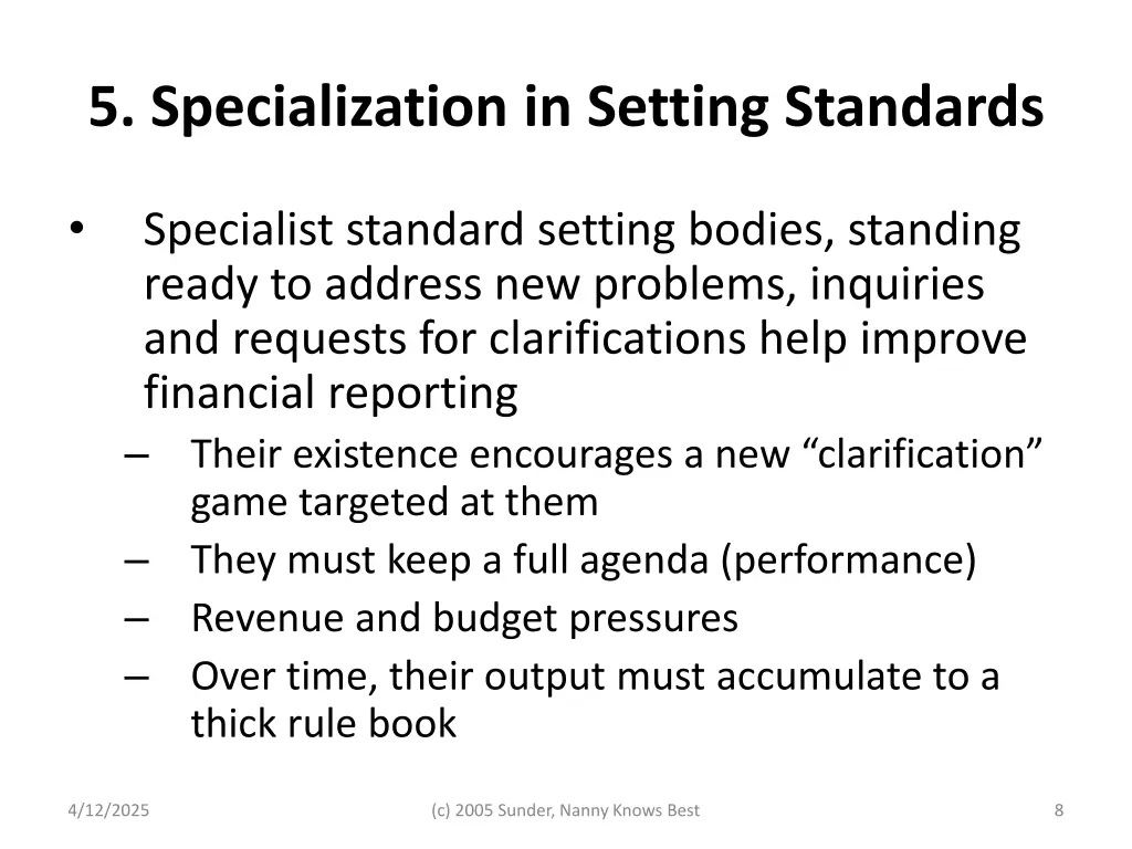 5 specialization in setting standards