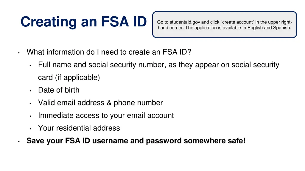 creating an fsa id 1