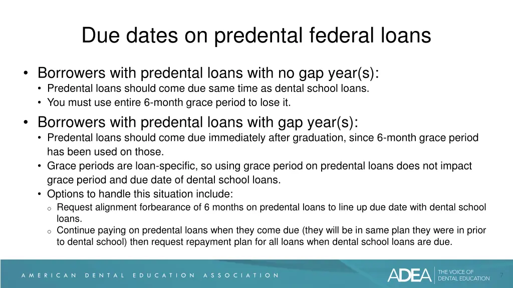 due dates on predental federal loans