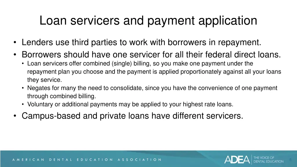 loan servicers and payment application