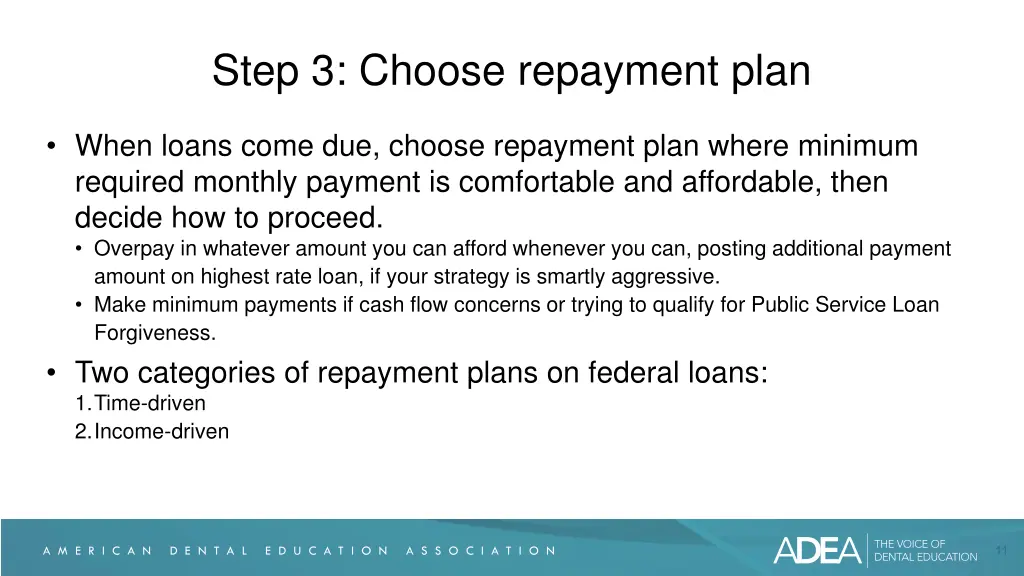 step 3 choose repayment plan