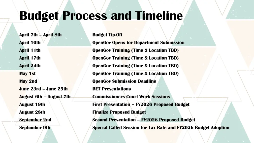 budget process and timeline