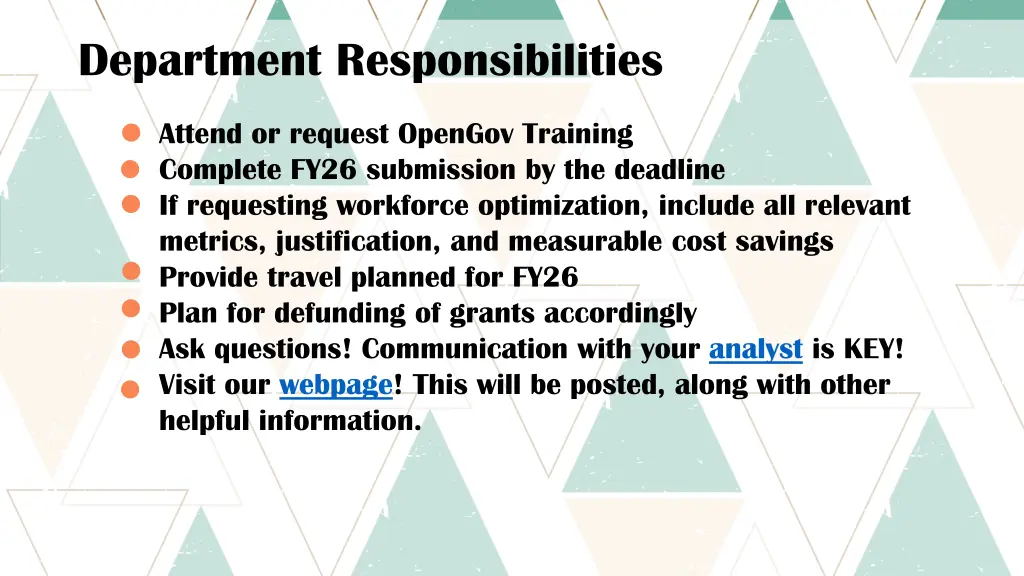 department responsibilities