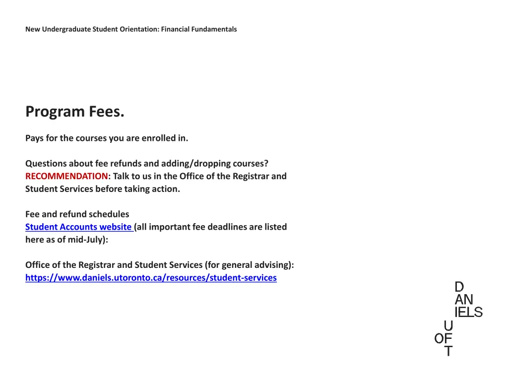 new undergraduate student orientation financial