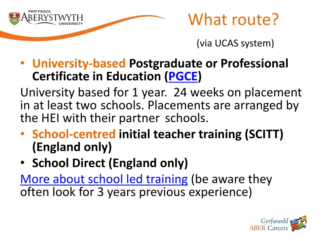 what route via ucas system university based