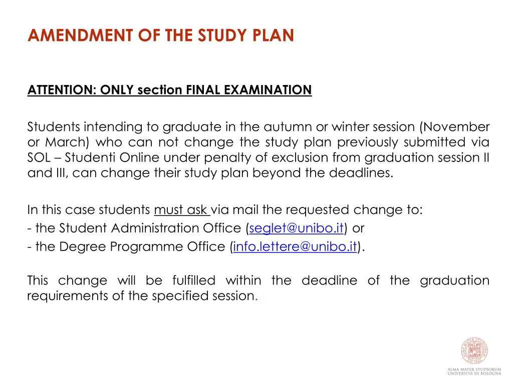 amendment of the study plan