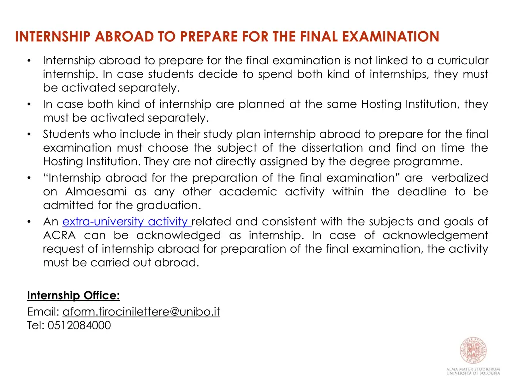 internship abroad to prepare for the final