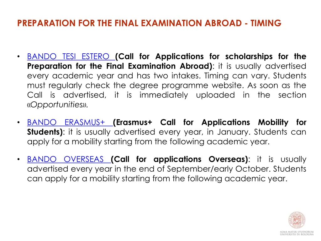 preparation for the final examination abroad