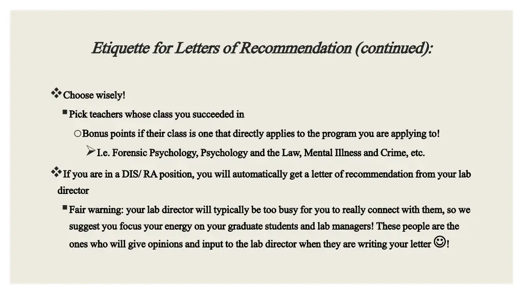 etiquette for letters of recommendation continued