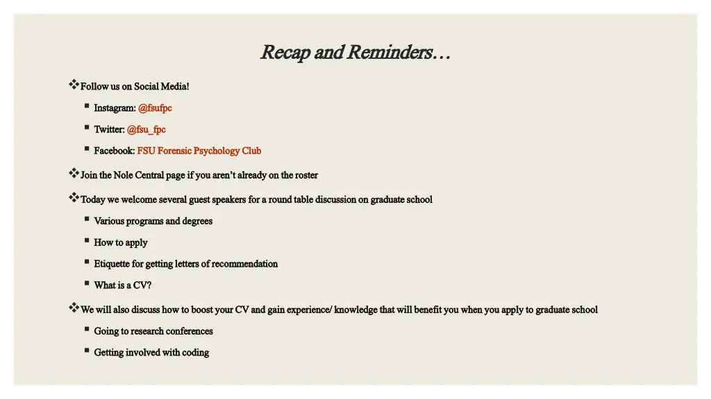 recap and reminders recap and reminders