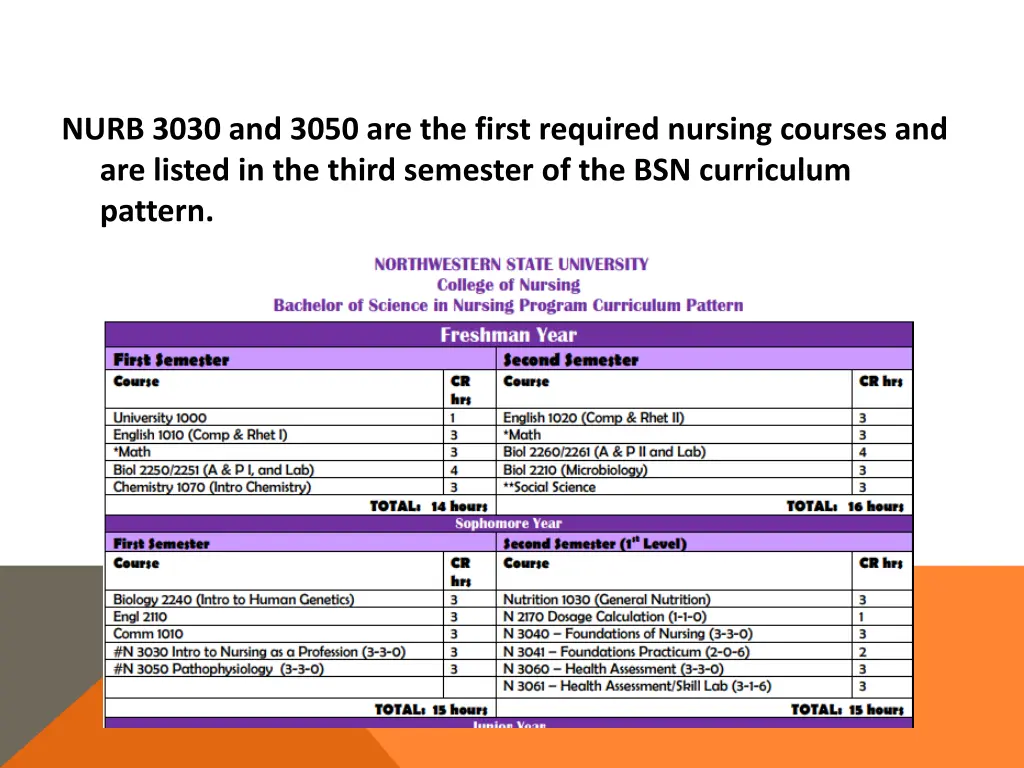 nurb 3030 and 3050 are the first required nursing