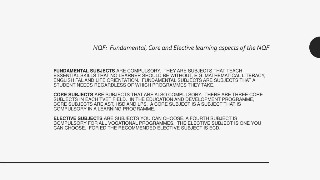 nqf fundamental core and elective learning