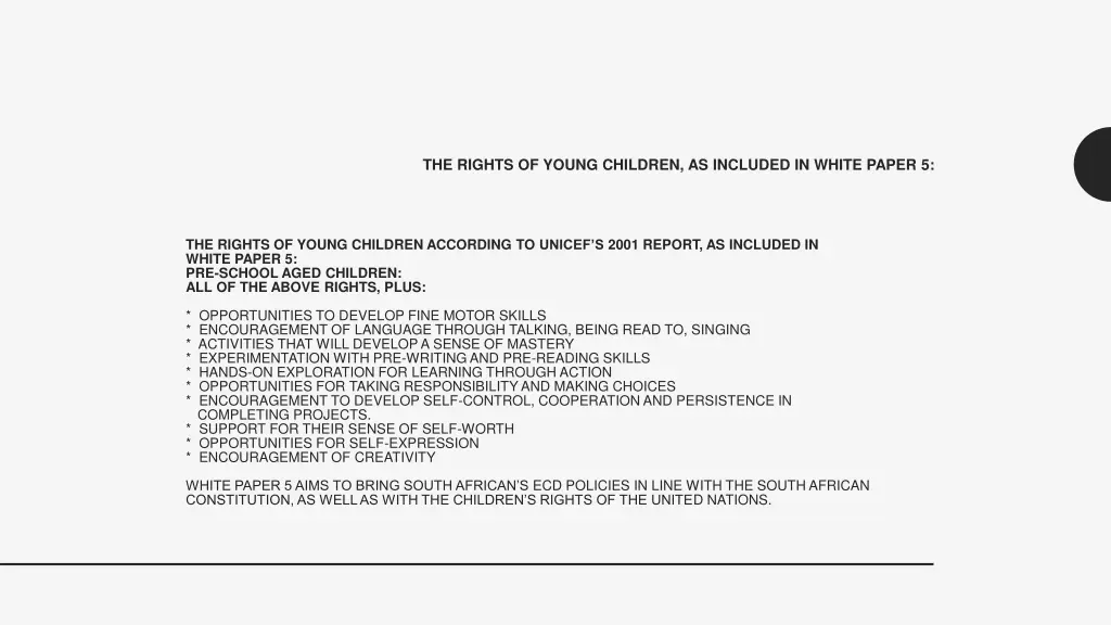 the rights of young children as included in white 1